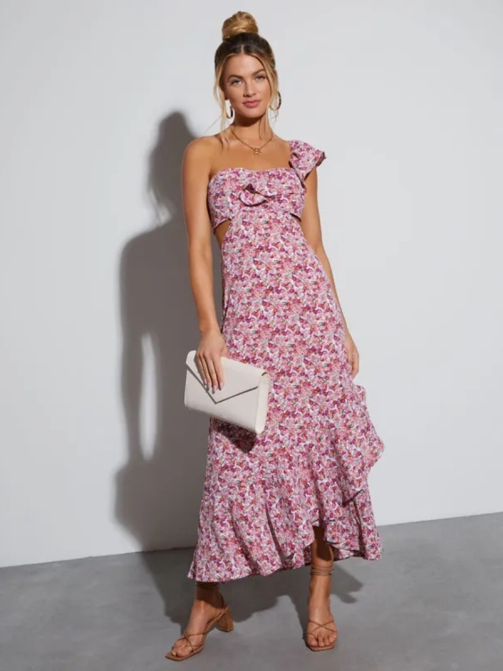 Vici Pink Floral One-Shoulder Maxi Dress - Picture 1 of 3